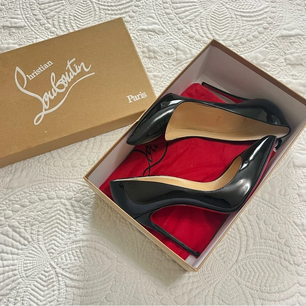 CHRISTIAN LOUBOUTIN Pigalle Follies 100 Pump Heel Black Patent Leather Size 39 - Picture 13 of 13